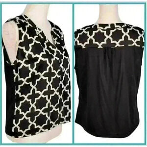 HANNA & GRACIE Woman's BLACK/WHITE Top Sleeveless Blouse Lightweight size Lg